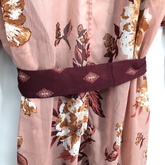Xhilaration kimono floral dusty rose fall autumn sheer top boho robe M L women's - Picture 12 of 12